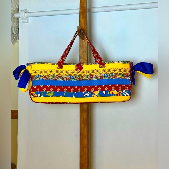 Vibrant & Colorful Art to Wear Beach Tote Bag with Fabric-Covered Button Closure - Picture 3 of 13